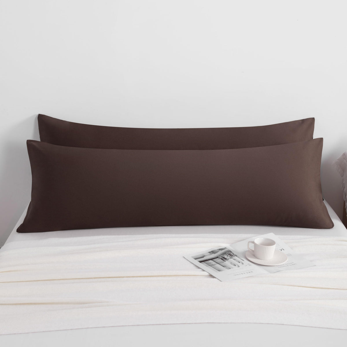 NTBAY Body Pillow Cases Set of 2, 2 Pack Brushed Microfiber 20x54 Inches, Soft, Wrinkle, Fade, Stain Resistant Dark Brown Pillow Cases with Envelope Closure