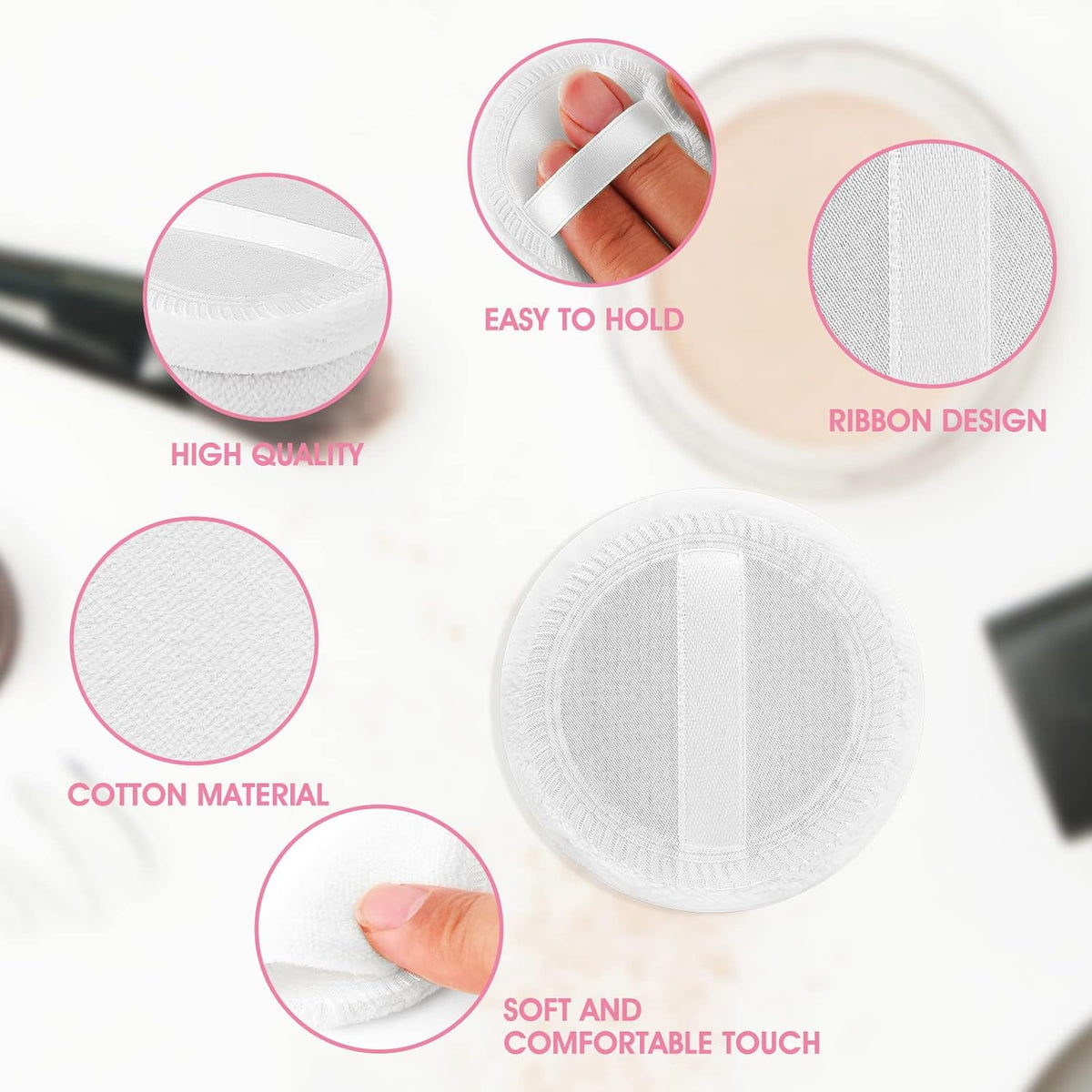 12PCS Makeup Powder Puffs Pink Cotton Powder Puffs Round Powder Puff for Makeup Face Powder Velour Puffs for Loose Powder Washable(white