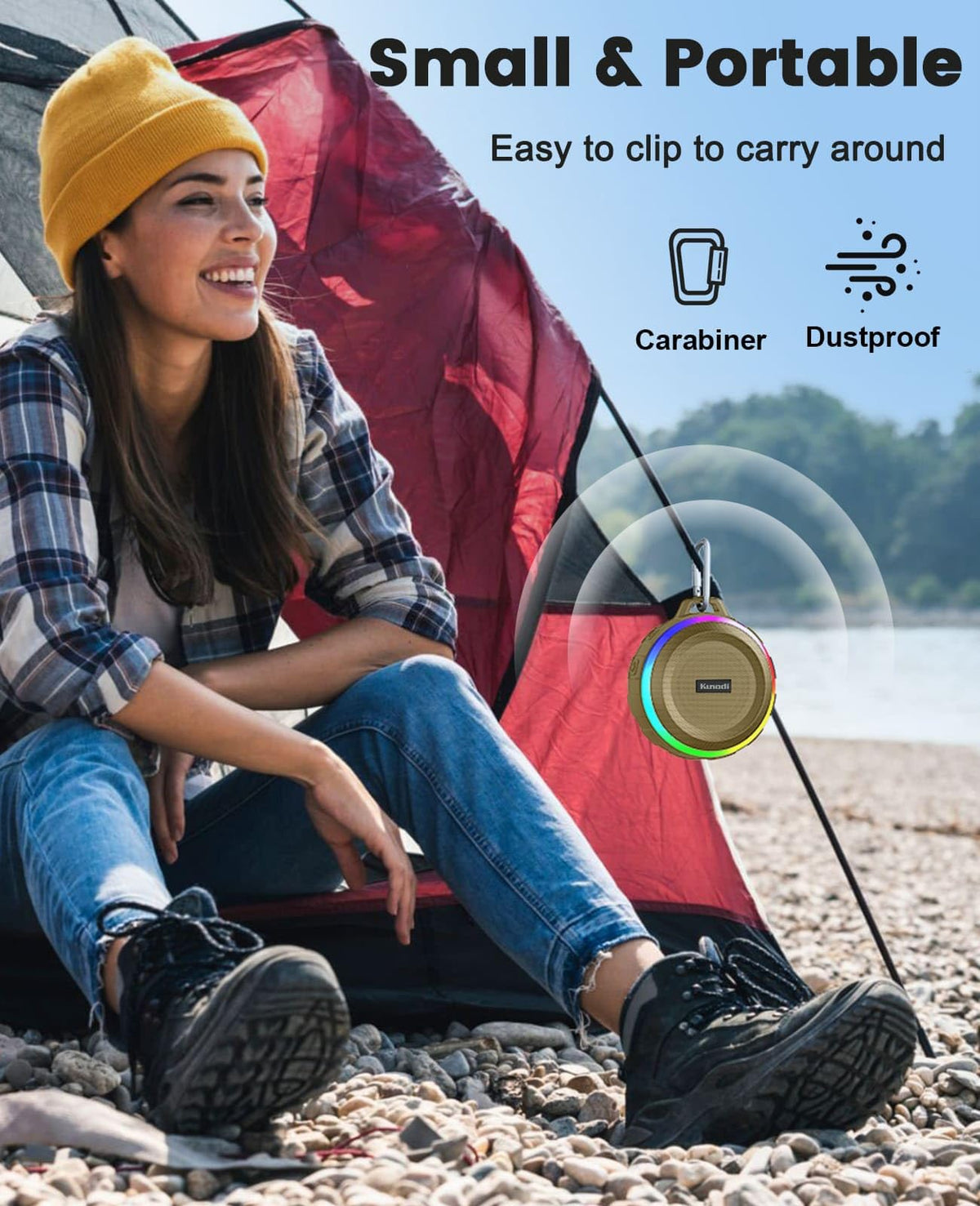 Kunodi Bluetooth Shower Speaker with IPX7 Waterproof, Dynamic Lights, Crisp Clear Sound, True Wireless Stereo, Clip Portable for Pool Beach Boat Kayak Float Golf