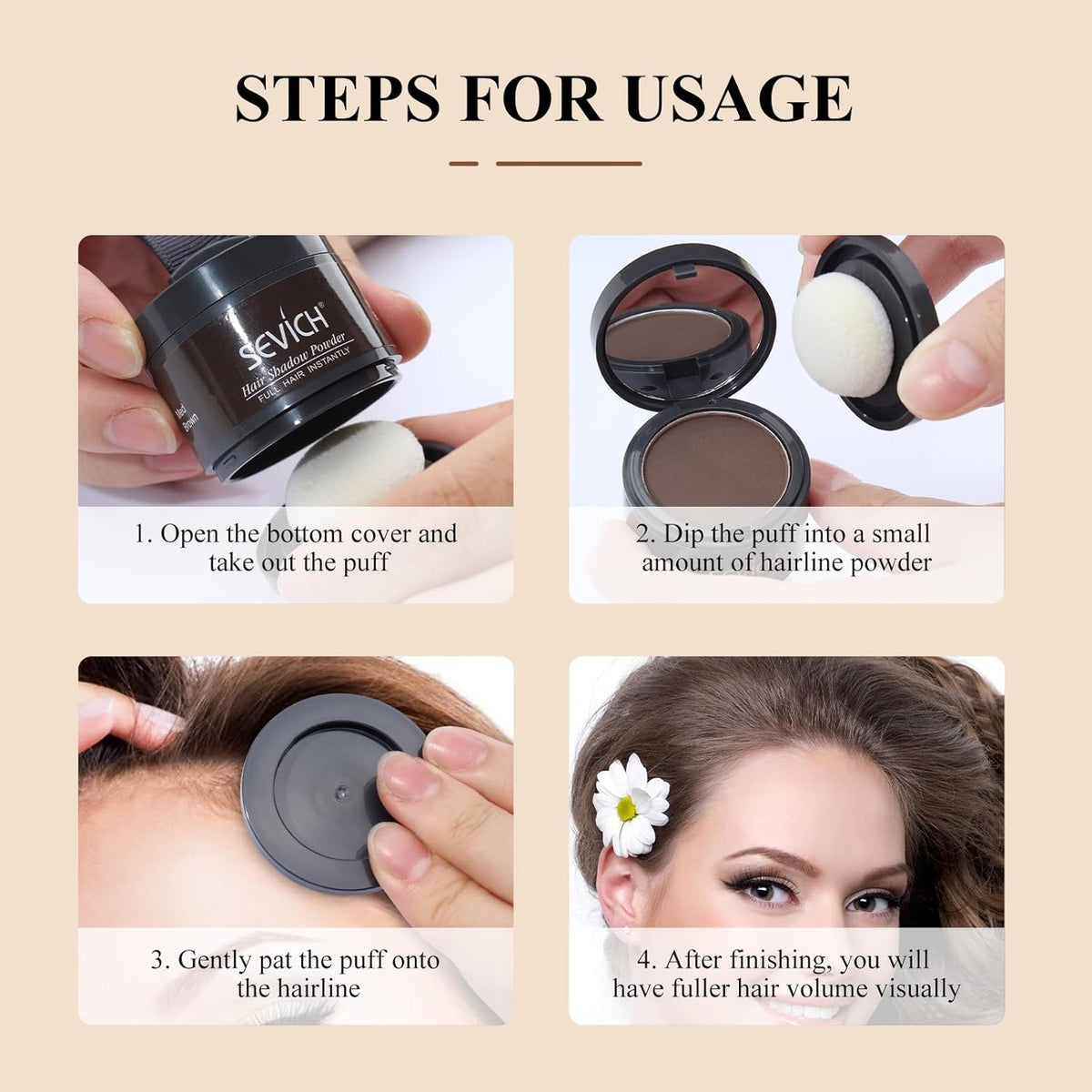 Sevich Hairline Powder，Instantly Conceals Hair Loss, Root Touch up Powder, Hair Shadow Toppers for Women & Men, Touch Up for Thinning Gray Hair, Windproof & Sweatproof, Medium Brown
