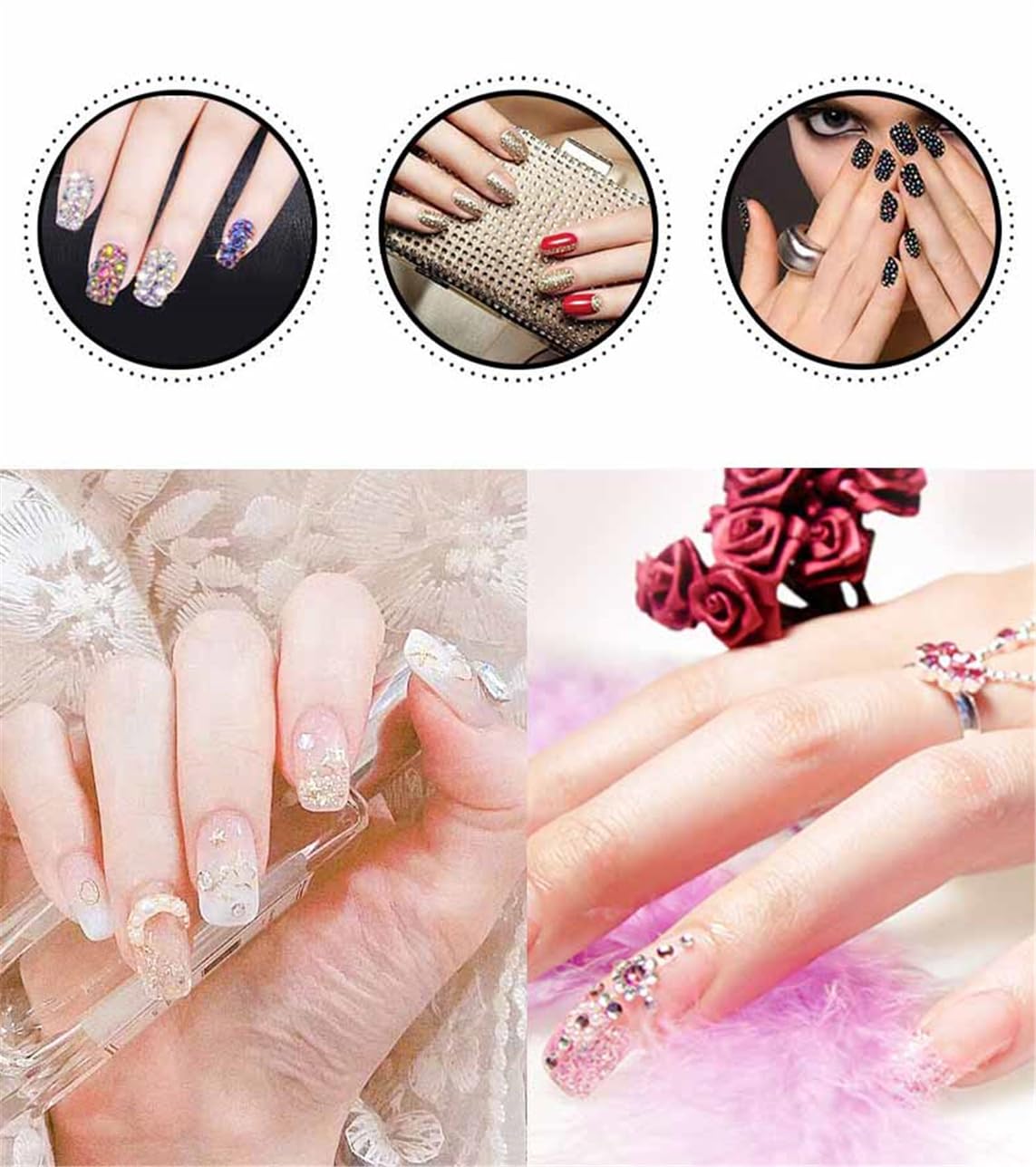 1440 Pcs SS20 5mm Flatback Rhinestones for Nails Art Crafts Glitter Round Shine Gems AB Crystals DIY Clothes Shoes （Black-Bottom RoseRed AB）