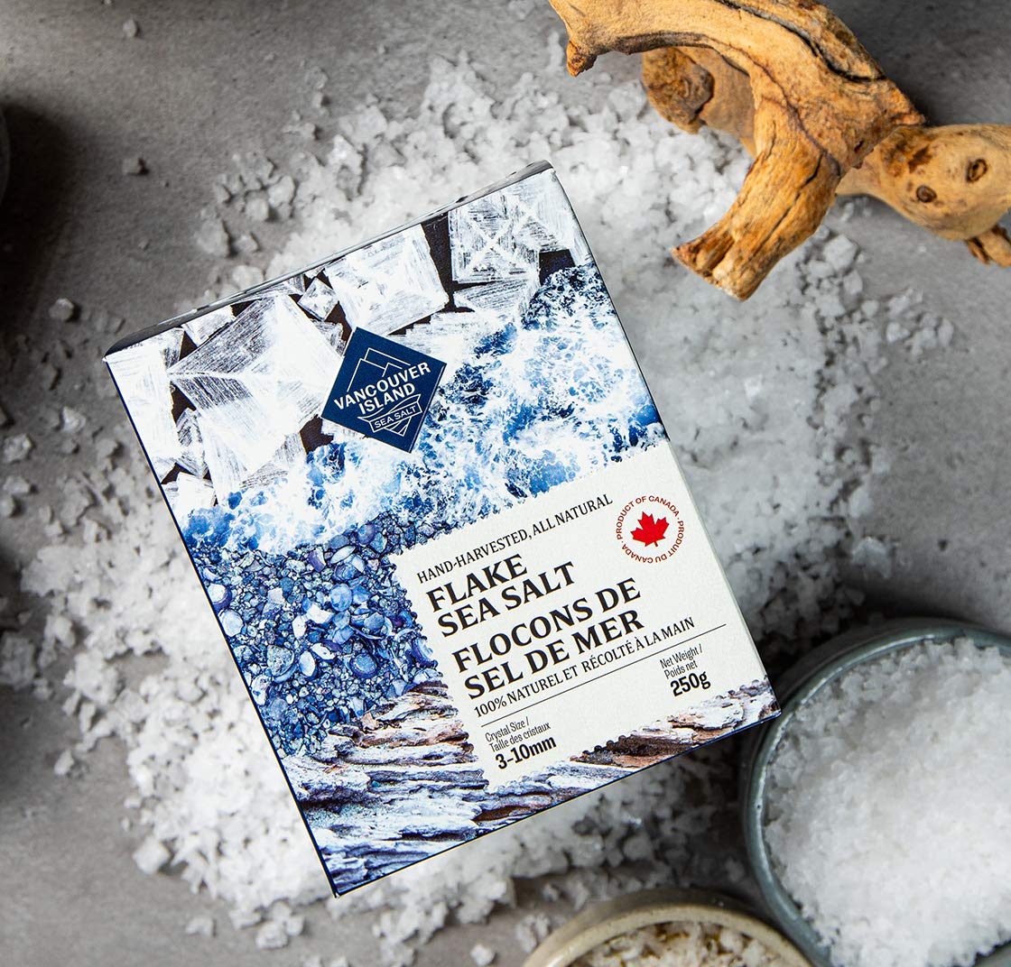 Flaky Sea Salt - 8.8 oz of Large Flake Salt - Hand Harvested on Vancouver Island - Perfect for Seasoning, Baking, Cooking, and Finishing - All Natural Flaked Salt