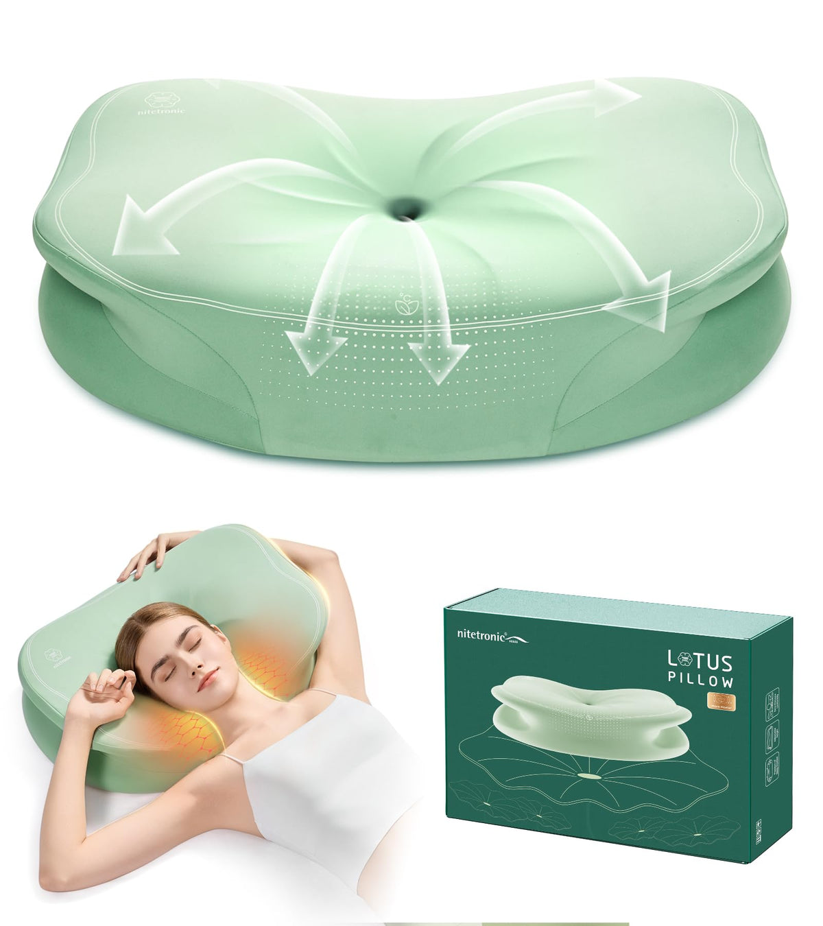 Cervical Neck Pillow for Pain Relief, Ergonomic Memory Foam Pillows for Side, Back, Stomach Sleepers, Lotus Contour Cervical Pillow with Breathable Pillowcase, Adjustable Neck Pillows Without Heat