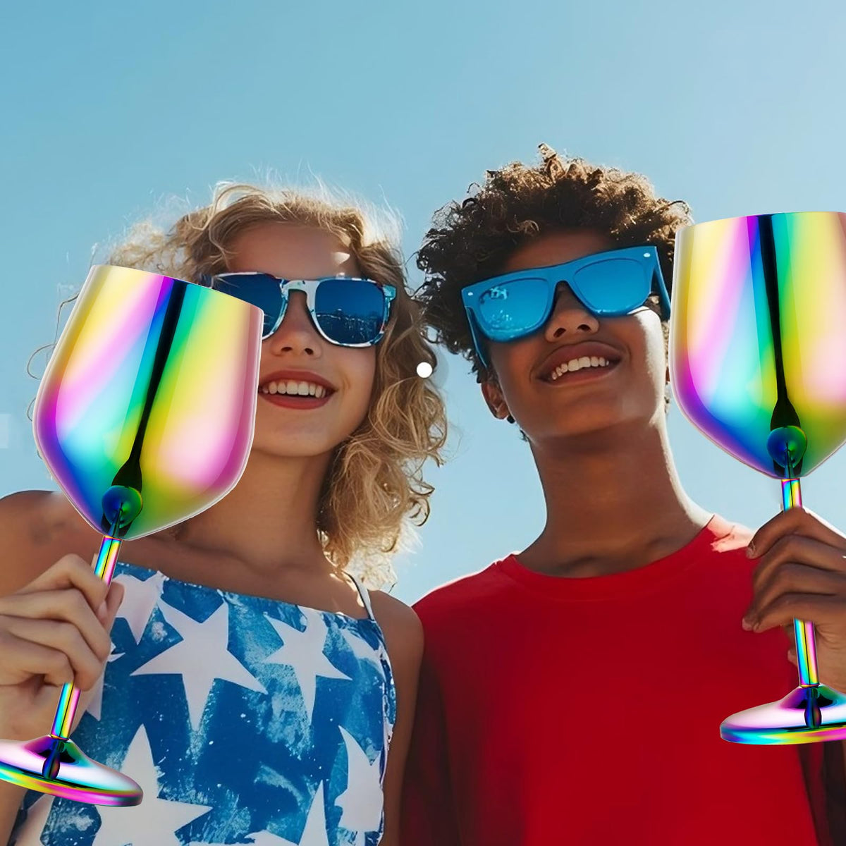 UNISWEET Stainless Steel Wine Glasses Set of 2, 18 oz Unbreakable Colorful Wine Glass Unique Metal Wine Goblets for Outdoor Capming and Pool Gift for Wine Lovers