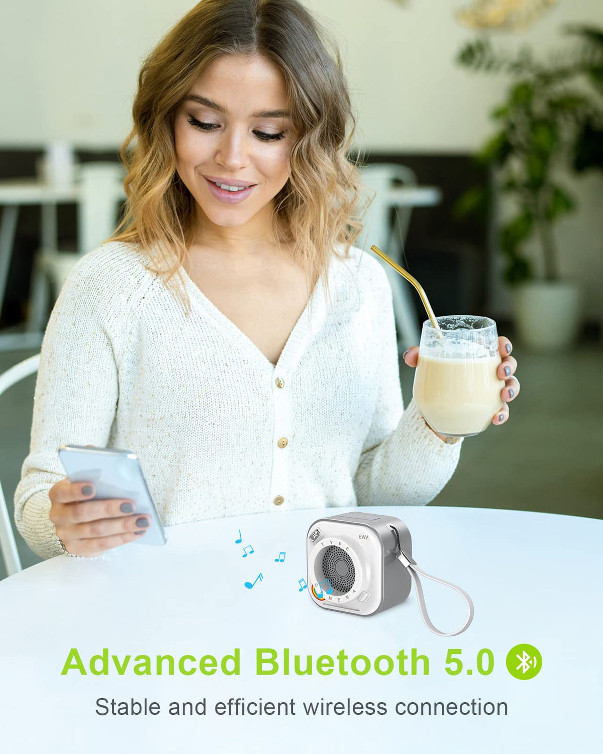 EWA A110 Portable Bluetooth Speaker, Wireless with Flashlight, 12HR Playtime, TF Card Support, Small Stereo Speaker for Travel, Home, Party (GrayWhite)