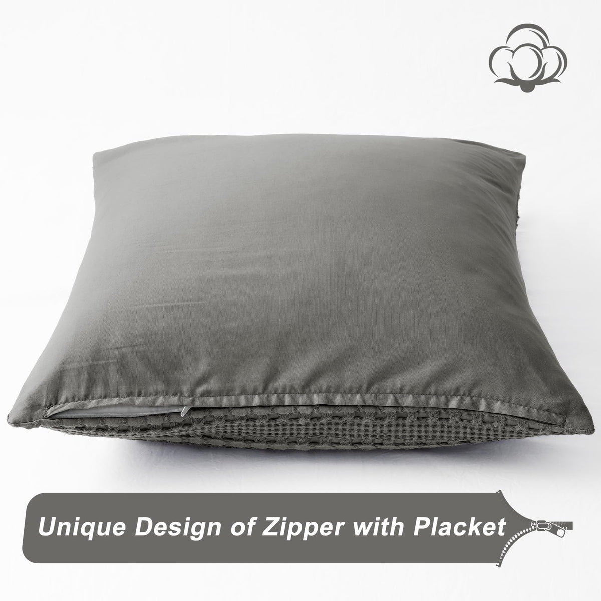 PHF 100% Cotton Waffle Weave Euro Sham Covers, 2 Pack 26" x 26" Bed Pillow Covers for Elegant Home Decor, No Filling, Luxury Aesthetic Soft Euro Pillow Cases for Bed, Dark Grey