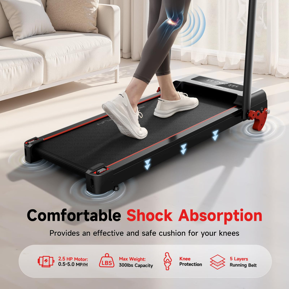 RHYTHM FUN Treadmill with Incline, Walking Pad Treadmill with Handle Bar, Walking Pad with Incline 300lbs Foldable Treadmills with APP, Portable Folding Treadmills for Home/Office with Low Noise