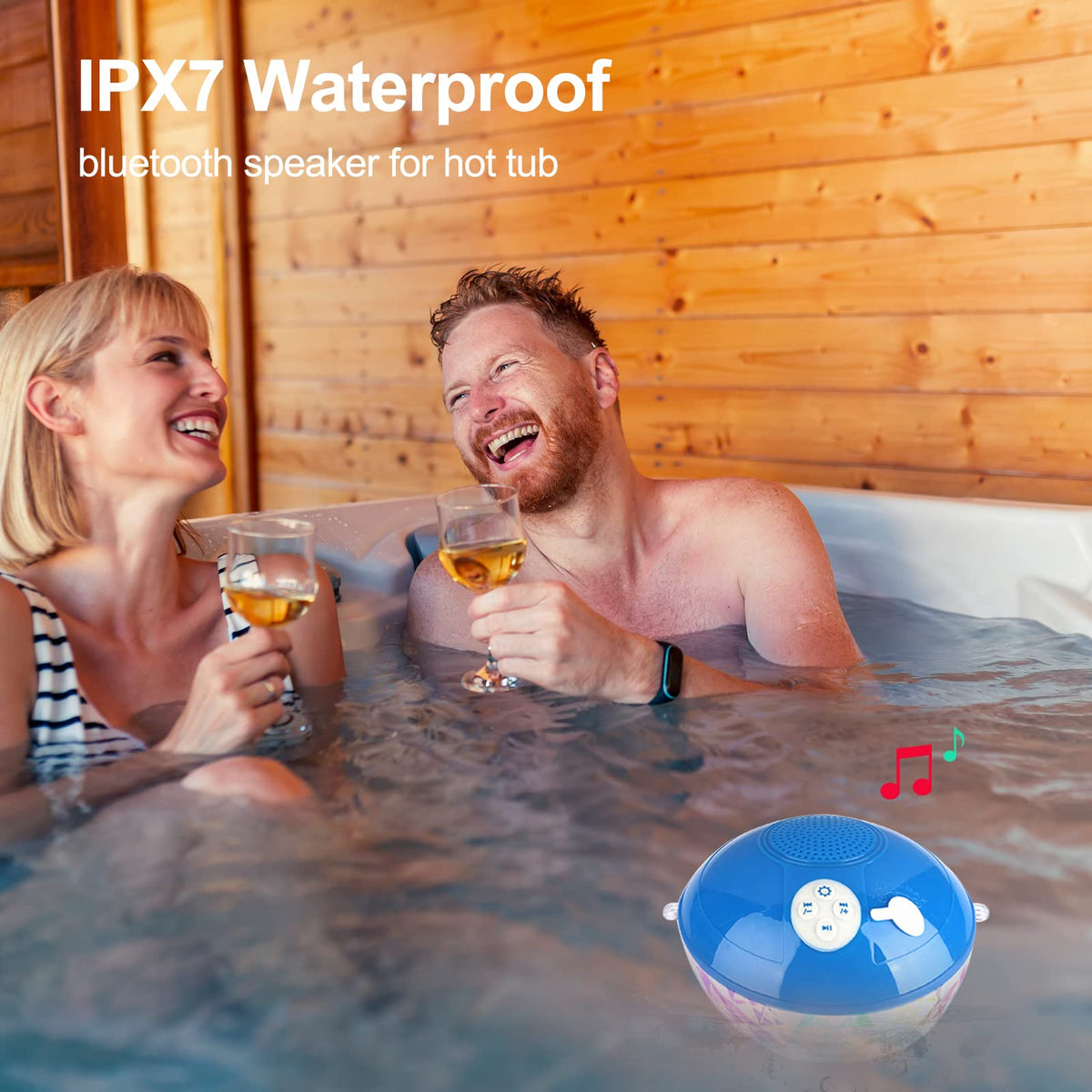 KingSom Pool Bluetooth Speakers with LED Lights,IPX7 Waterproof Floating Speaker,Stereo Sound,Built-in Mic,Wireless Shower Speaker for Hot Tub,Kayaking,Outdoor Travel,Picnic (Updated)