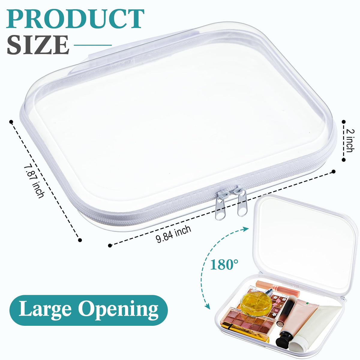 Sanwuta 4 Pcs Clear Hard Zipper Case with Handle Office Storage Cases Hard Plastic Pouches Transparent Bins for Toys, Snacks, Cosmetics, Building Blocks, Puzzles(9.8 x 7.9 x 2 Inches,White)