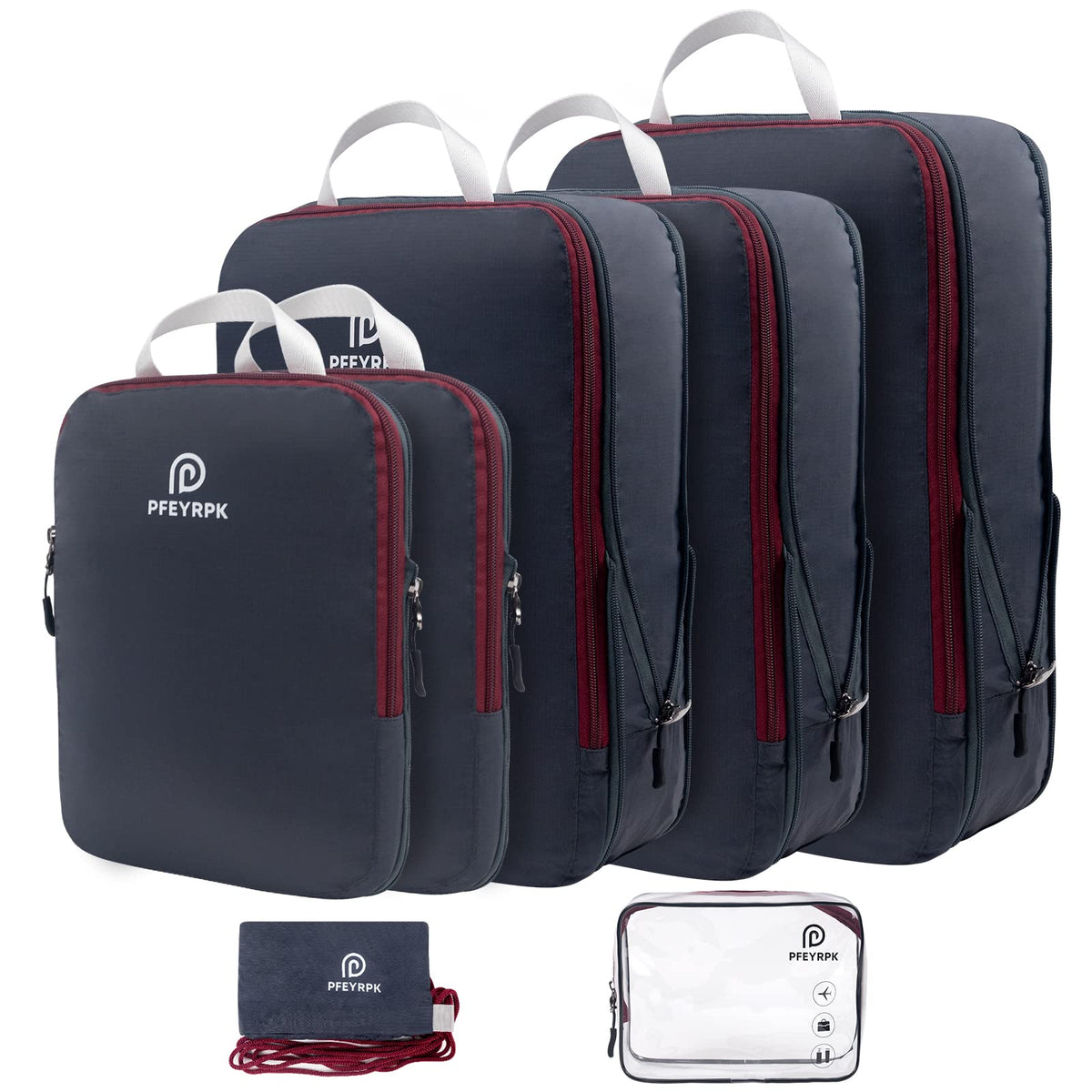 Lightweight Compression Packing Cubes for Suitcases, Compressible Expandable Travel Packing Organizer with Clear Toiletries and Backpack Bag, Travel Essentials for Carry on Luggage 7 Set