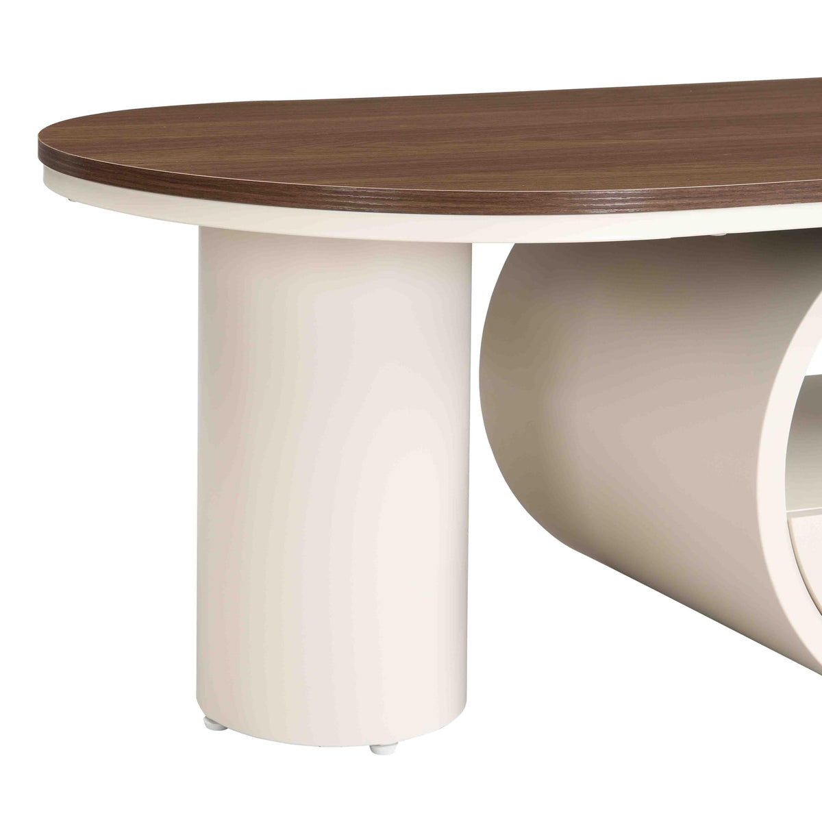 47.24'' Modern Coffee Table, Luxury Oval Coffee Table with Storage Drawer and Shelf, Metal Center Table for Living Room ﻿ (Antique White+Brown)