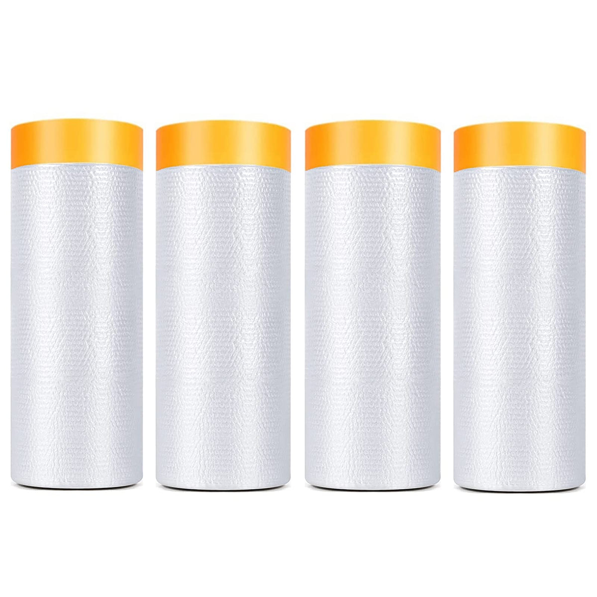Painters Plastic With Tape, Pre-Taped Masking Film, 4 Rolls Automotive Best Tape and Drape, Paint Adhesive Protective Film Roll for Covering Skirting, Frames, Cars and Auto Body (5 X 65-Feet)