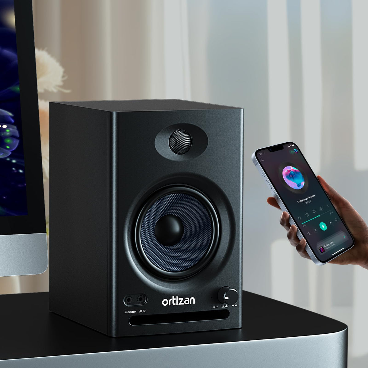 Ortizan C7 Dual-Mode 2.0 Studio Monitors, Active Monitor Speakers for Near Field Music Production, Bluetooth 5.3 Wireless Computer PC Monitor Gaming Bookshelf Speakers(Pair, Black)