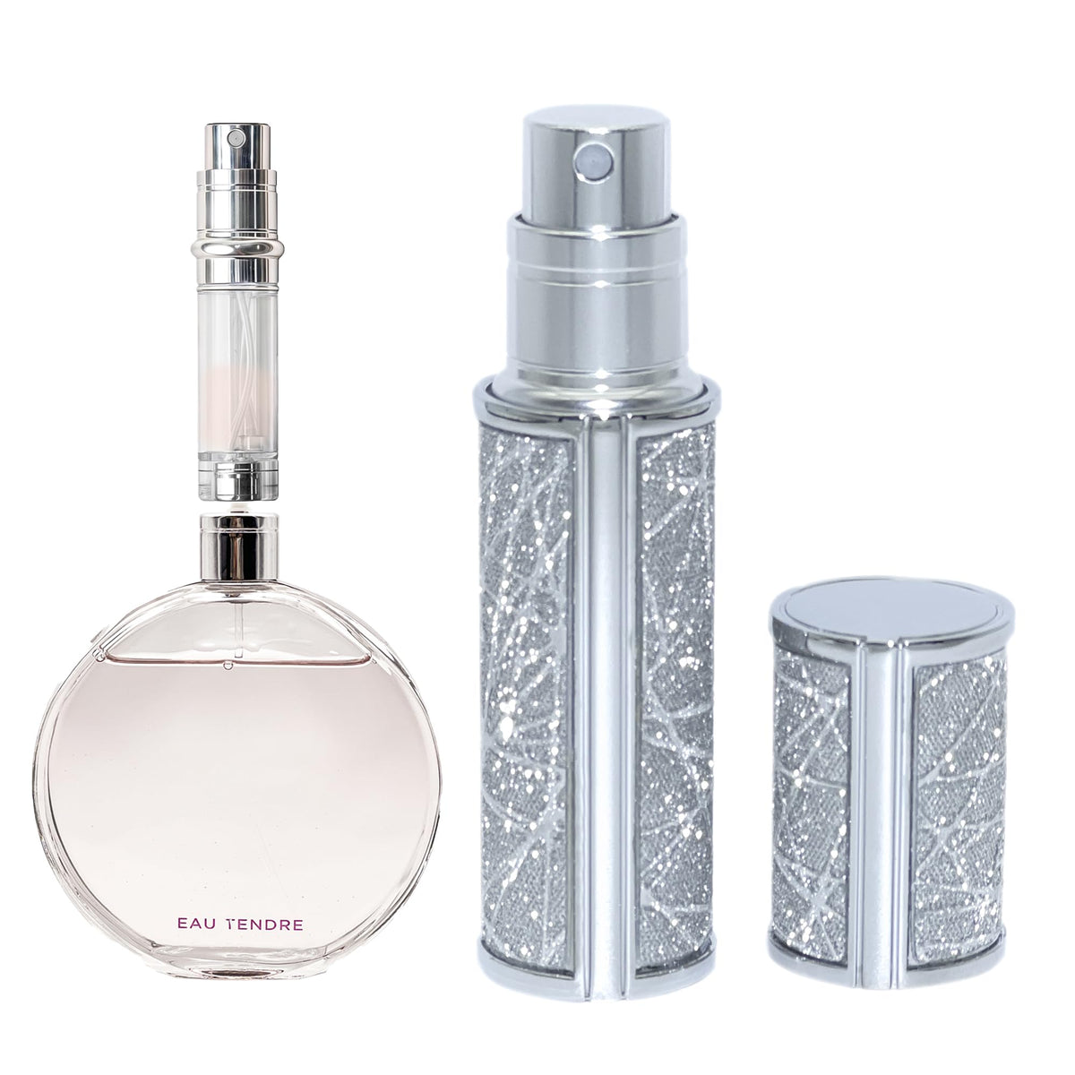 muilsae AE00SI Sparkling Travel Perfume Bottle, 5ml Mini Perfume Atomizer Sprayer, Glitter Diamond Pump Fill Perfume Bottle for Traveling, Vacation & Bussiness (sparkling silver)