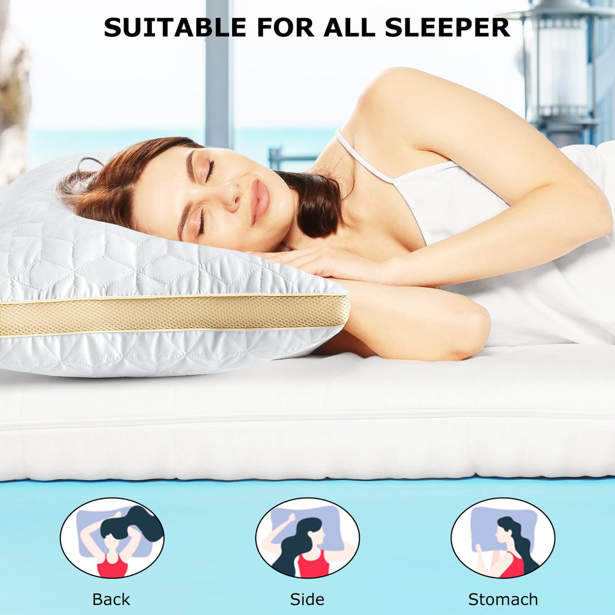 Pillows Queen Size Set of 2, Luxury Hotel Quality Queen Pillows for Sleeping 2 Pack, Cooling Soft Down Alternative Gusseted Bed Pillow, Comfortable and Supportive, Machine Washable