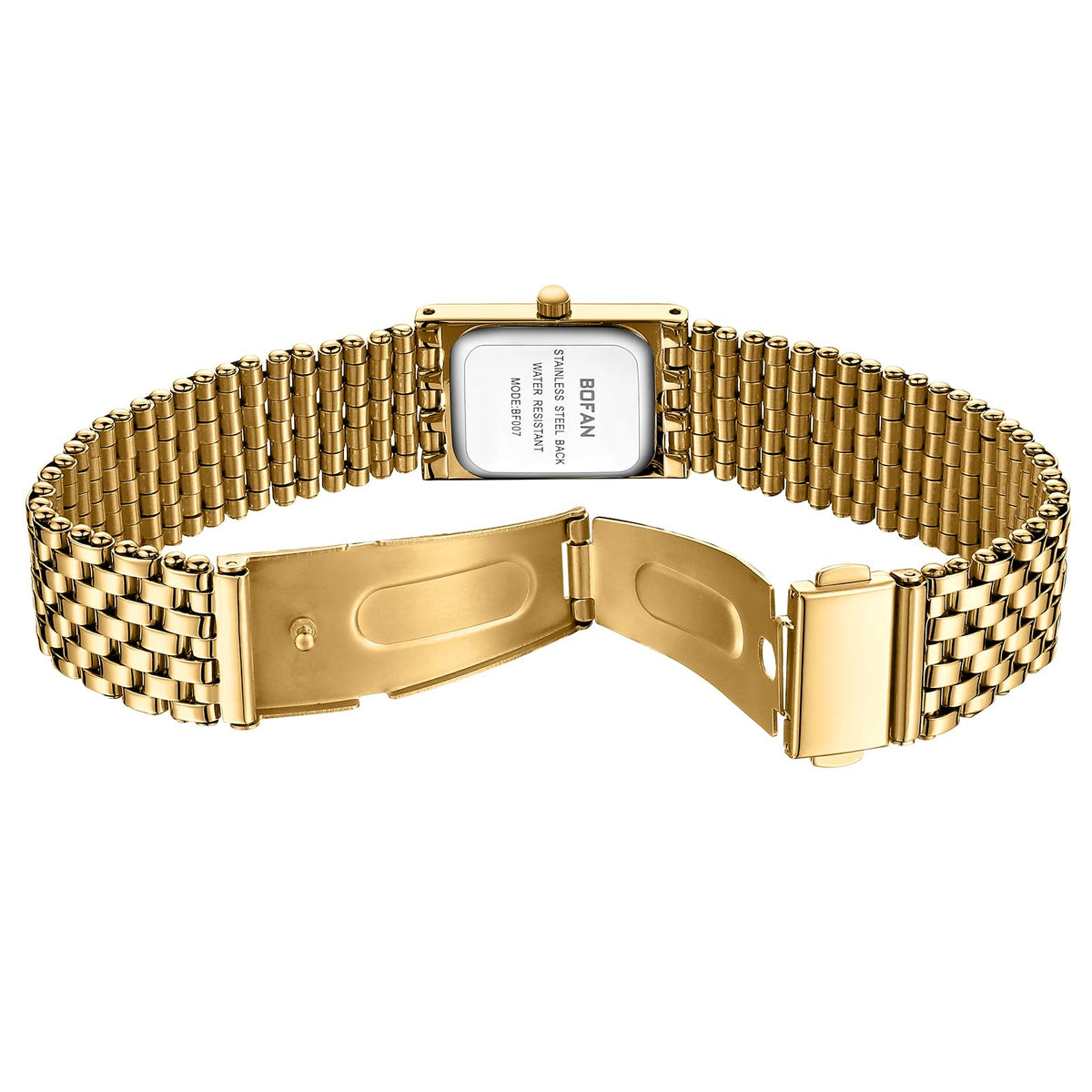 BOFAN Gold Watches for Women Luxury Ladies Quartz Wrist Watch with Stainless Steel Bracelet,Waterproof,Casual Fashion Square Dial.Band Adjustment Tool Included