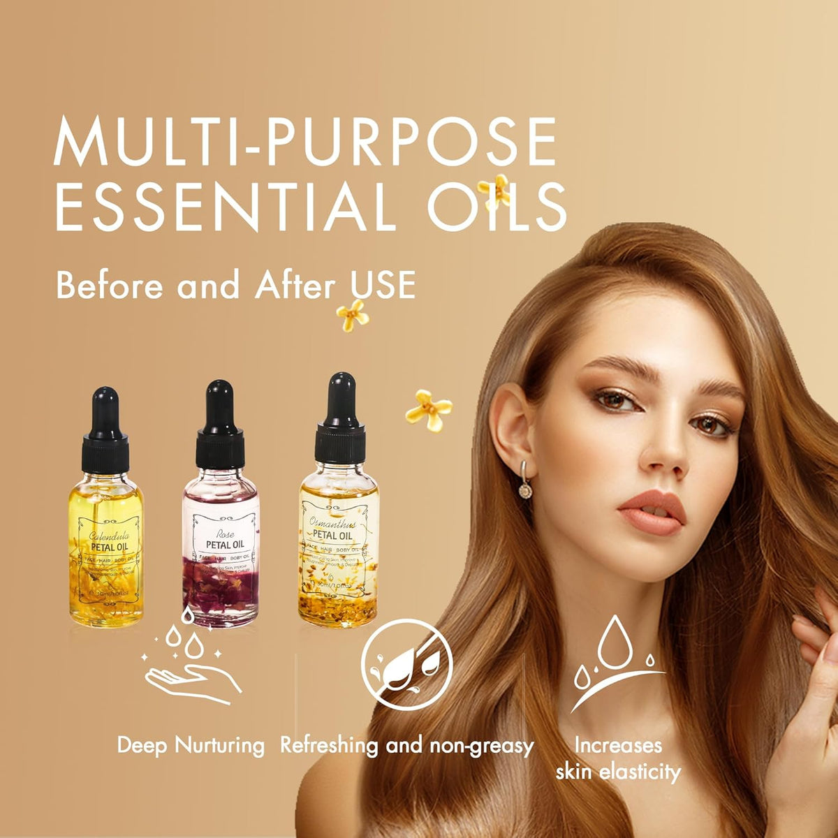 Osmanthus Essential Oil with Flower Petal, Sunflower Seed, Olive Fruit Natural Massage Oils for Nails, Hair, Body, Face Moisturizing Skincare Oil Serum Dry Hair Strengthening Treatment All Types 30ml