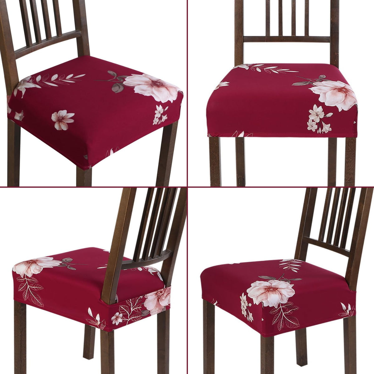 SearchI Stretch Dining Chair seat Covers Set of 6, Soft Removable Washable seat Covers for Dining Chairs, Dining Room seat Cover Protector (Rear-Covered, Red)