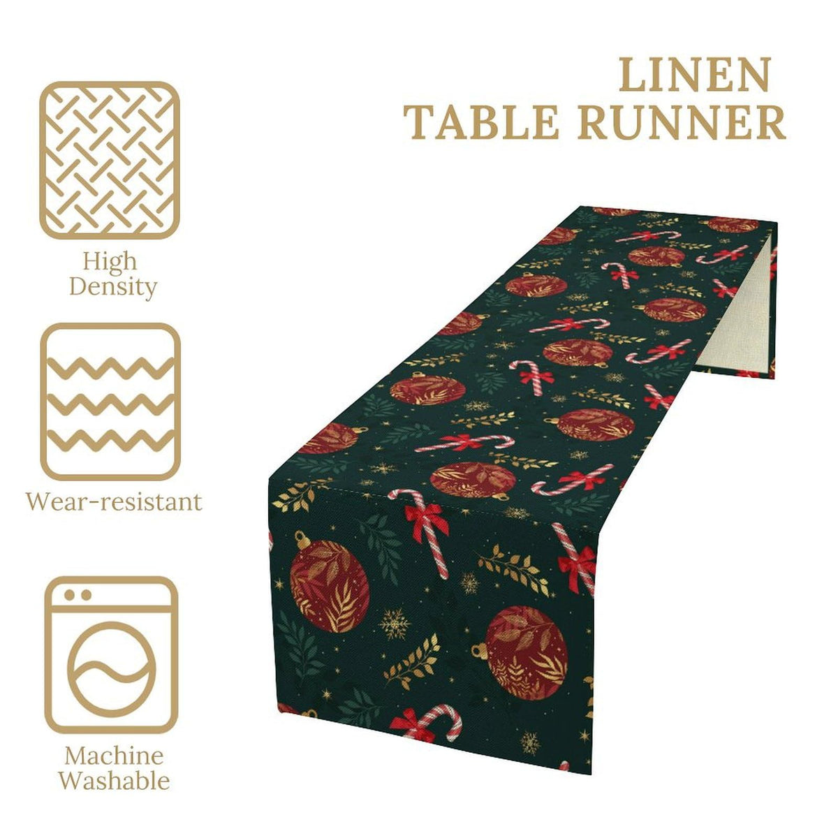 Christmas Table Runner,Green Red Xmas Balls Winter Holiday Dinner Table Decoration for Home Living Room Kitchen Dining Room 13x36in
