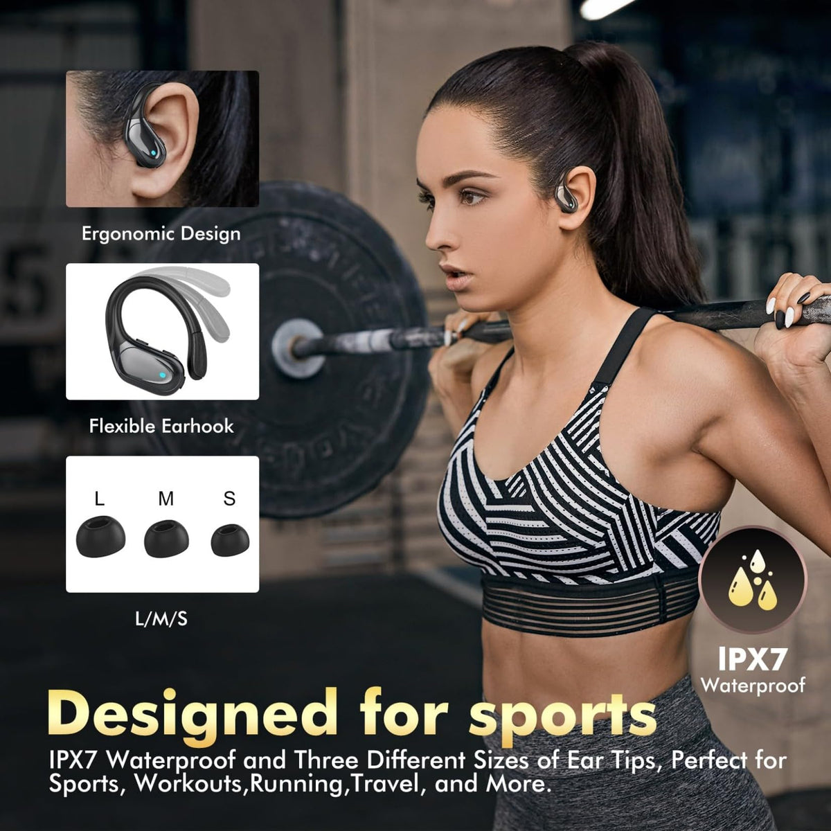 HAOYUYAN Wireless Earbuds, Sports Bluetooth Headphones, 80Hrs Playtime Ear Buds with LED Power Display, Noise Canceling Headset, IPX7 Waterproof Earphones for Workout/Running