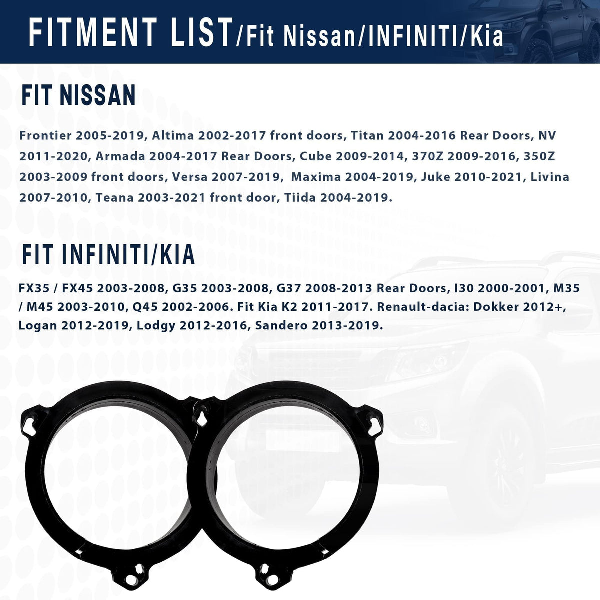 NuIth 6.5 inch Door Speaker Adapter Bracket for Nissan Altima Frontier NV Titan 2002-2019, Infiniti FX35 G35 G37 Q45 2002-2013 Mount Aftermarket Car Speaker Spacer Ring