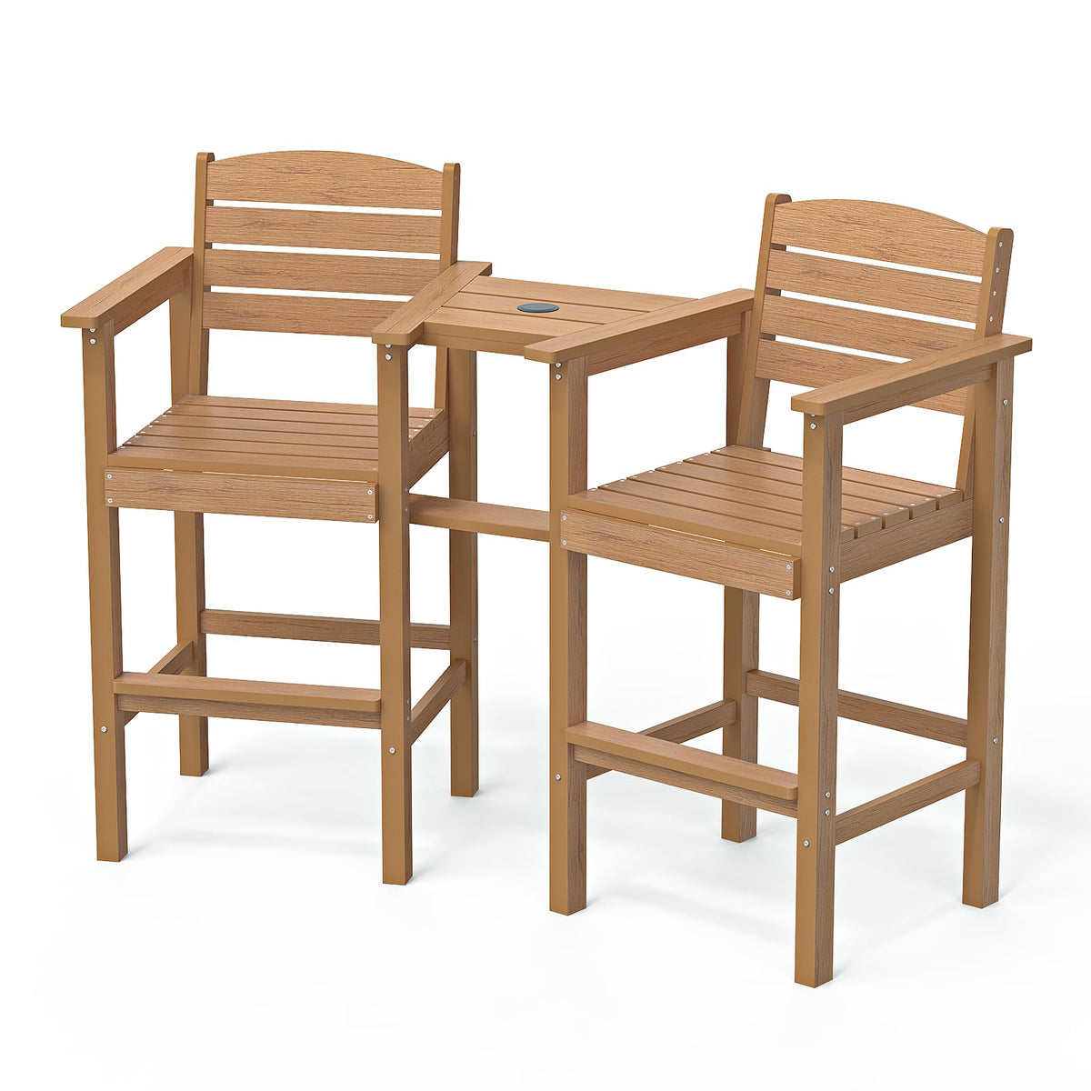 LuxaDomus Tall Adirondack Chairs Set of 2, Outdoor HDPS Adirondack Chair with Removable Tray, Balcony Chairs with Umbrella Hole, Weather Resistance Tall Patio Chairs for Deck Patio Pool Lawn, Teak