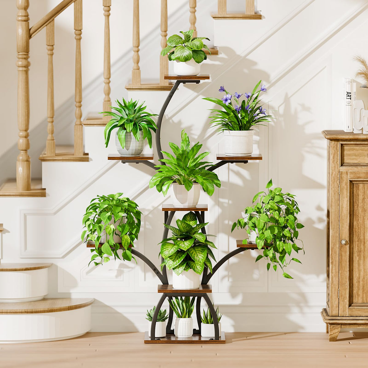 CODACE Plant Stand Indoor with Grow Lights, 6 Tiered Plant Shelf Indoor, 50" Corner Plant Stands for Indoor Plants, Lighted Tree-Shaped Plant Holder, Tall Flower Display Rack for Living Room