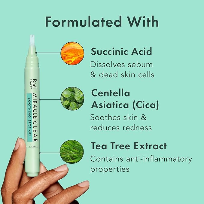 Rael Miracle Clear Spot Gel – Soothing Cream with Succinic Acid, Tea Tree, Calming Cica, Lightweight, Korean Skin Care (0.14 oz)