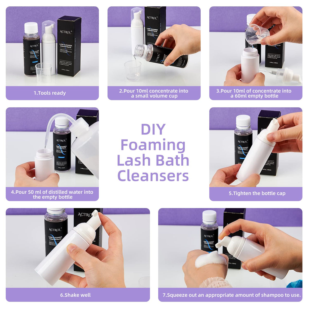 Eyelash Shampoo Concentrate 100ml Lash Extensions Cleanser Concentrate Rose Natural Foaming Shampoo Wash for Extensions Lashes with Salon Home Care-Makes 60ml Bottles