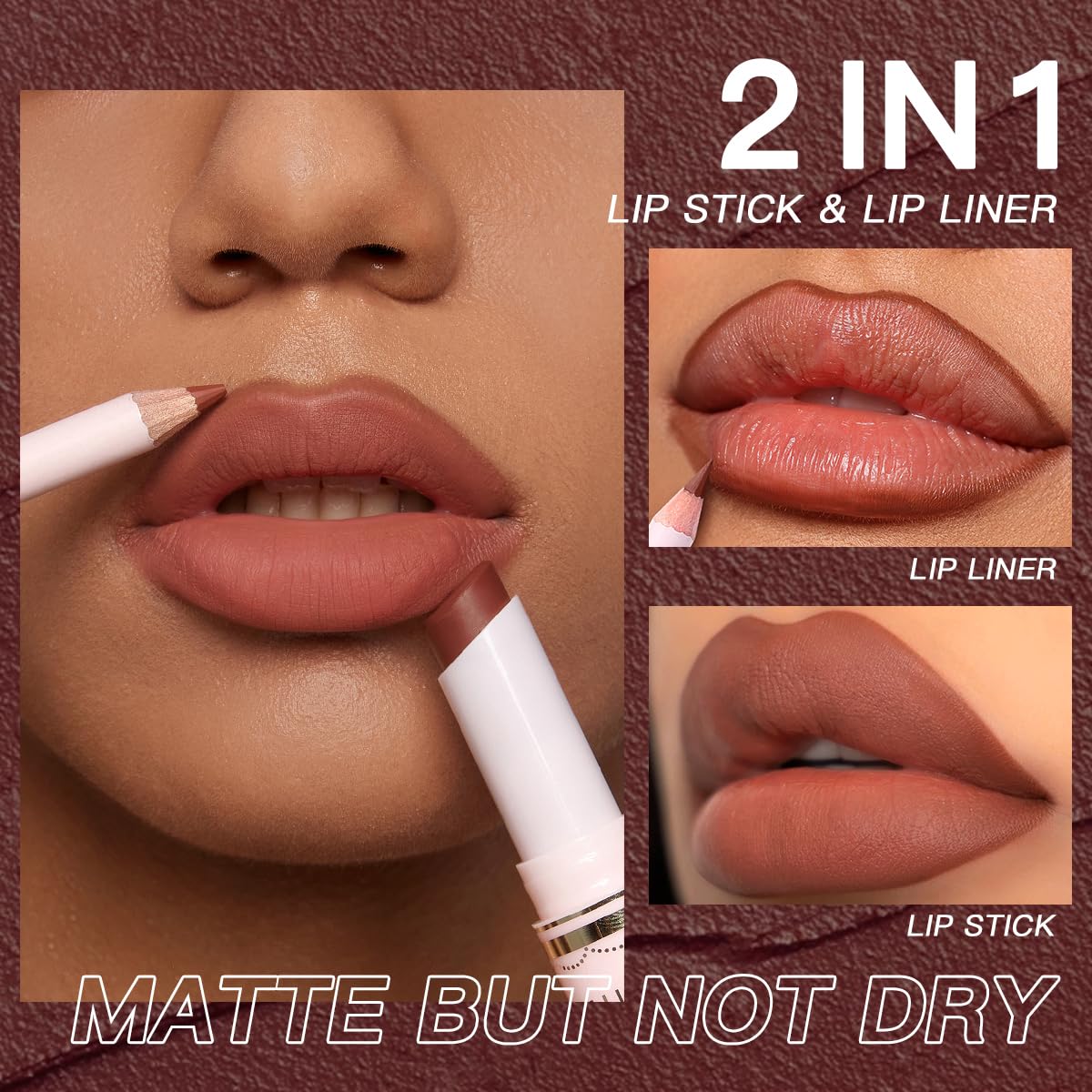 USHAS Lipstick and Lip Liner Combo Set 2 in 1 Waterproof Lipstick for Women Lip liner Set Long Lasting Lipstick, Matte Lipstick Pen with Lip Liner Set Makeup Kits (S8, Pack of 1)