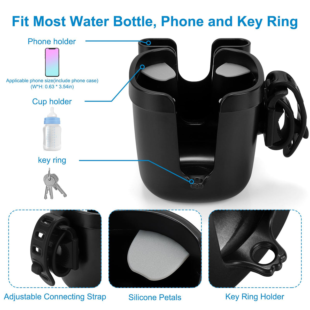 Accmor Stroller Cup Holder with Adjustable Strap, 360 Degree Rotatable Universal Cup Holder for Uppababy, Nuna, Doona Stroller, Drinks Holder for Wheelchair, Walker, Rollator