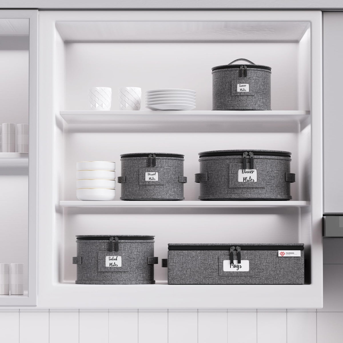 China Storage Containers Hard Shell Box for Moving Dishes, Plate, Wine and Glasses, Dinnerware, Mugs, Saucers Quilted Organizer Dividers for Packing Fine China Storage Containers 5Piece Grey