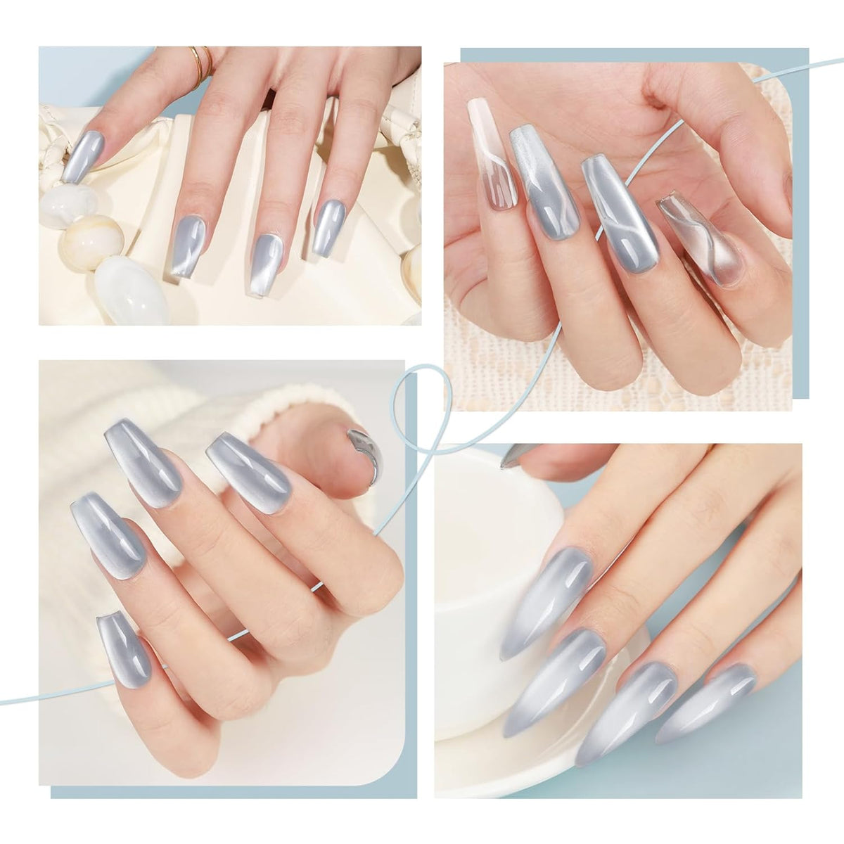 Cat Eye Gel Nail Polish Moonlight Magnetic Nail Polish Silver Glitter Mirror Glass Smoothie Cateye UV Gel Polish Holographic for Nail Art Manicure DIY at Home 1PC 12ML