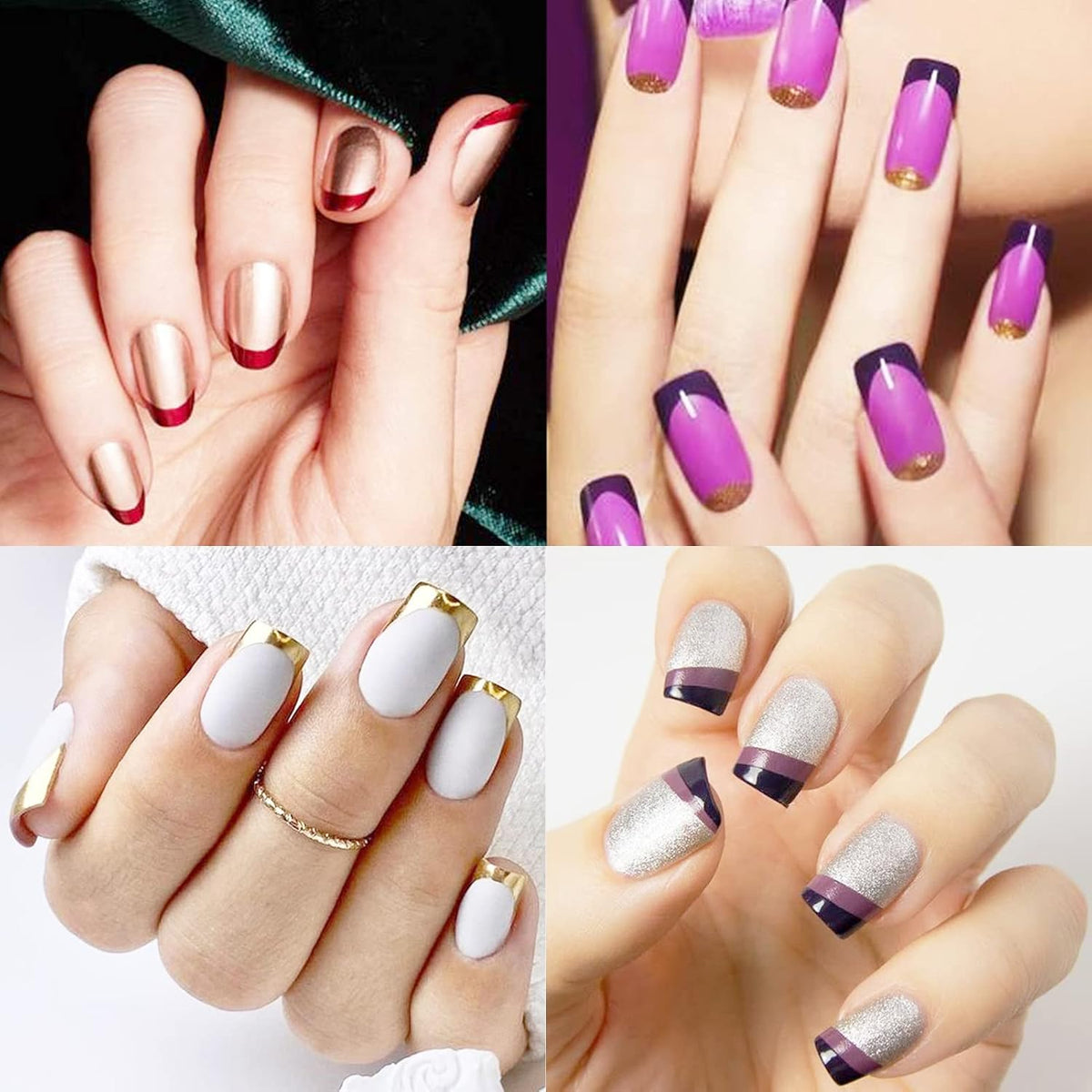 1860 Pcs French Tip Nail Guides, Self-Adhesive French V-Shaped Moon Shaped Manicure Strip Stickers for Edge Auxiliary Black DIY Decoration Stencil Tools(5 Designs, 36 Sheets)
