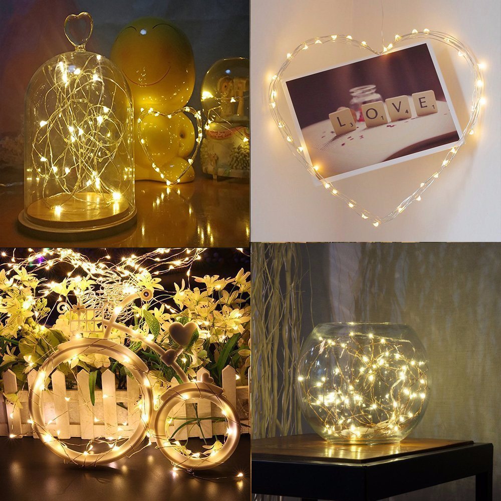 BXROIU Fairy Lights CR2032 Battery Operated,6.6Ft/2Meter 20 LEDs Micro Silver Wire String Lights for Bedroom Christmas Party Wedding Decoration (Warm White, 6 Pack)