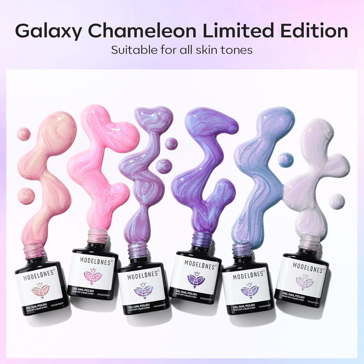 modelones Gel Nail Polish, 6 Colors Shimmer Pearl White Pink Purple Mermaid Nail Drawing Glitter Gel Polish with Dotting Pen Soak Off Led Nail Polish Swirl Shell Thread Effect Manicure DIY Gift