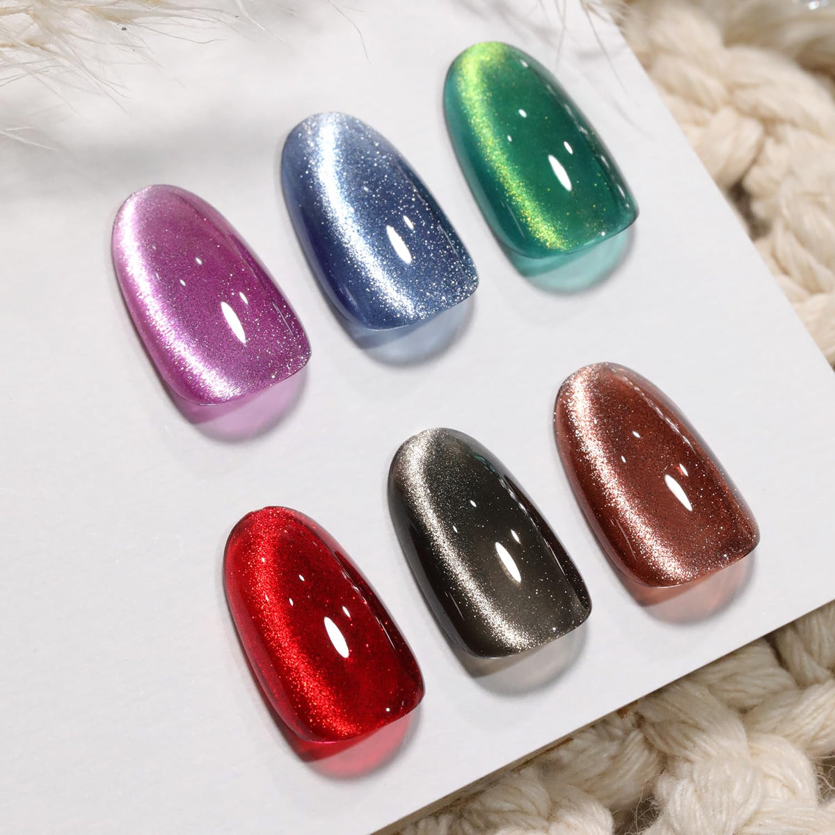 Double Rhythm 6 Colors Cat Eye Gel Polish Set Shimmer Glitter with Magnet Holographic Reflective Magnetic UV Nail Art Kit (6-Kit 26)