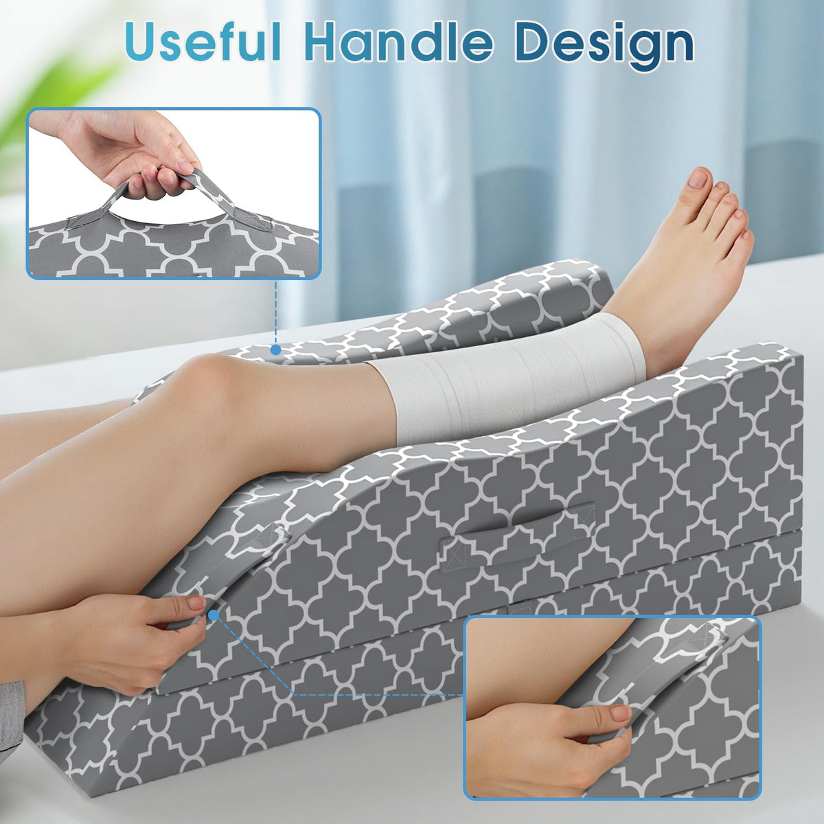CloudBliss Leg Pillow, Leg Elevation Pillow for After Surgery, Adjustable Cooling Memory Foam with Summer Ice Sick Cover, Wedge Pillow for Blood Circulation, Knee Pillows for Back Knee Grey