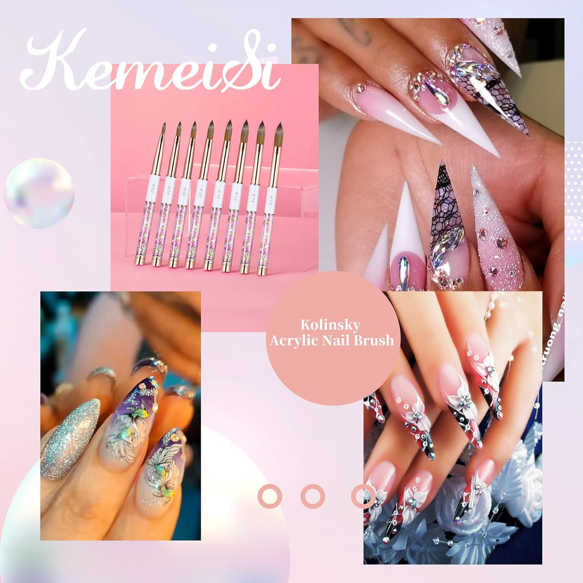Acrylic Nail Brush Size 6,KEMEISI 100% Pure Kolinsky Nail Art Brushes Sturdy Handle Oval Shaped Acrylic Powder Nail Design Tools for Professional Manicure DIY Home Salon (White)