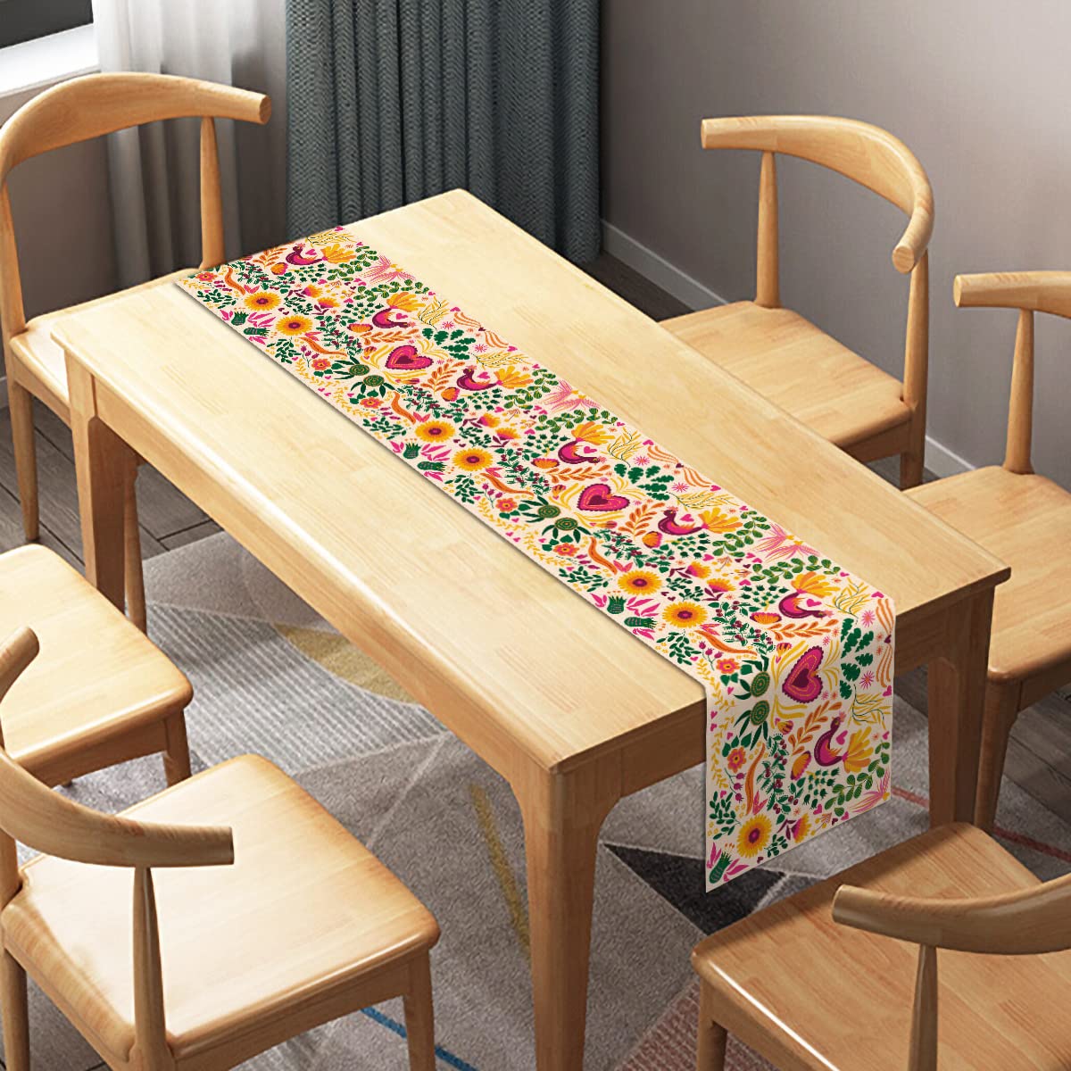 Sunwer Mexican Fiesta Table Runner Mexico Cinco De Mayo Party Decoration Dia De Los Muertos Supply Home Kitchen Dining Room Decor(13" x 72")