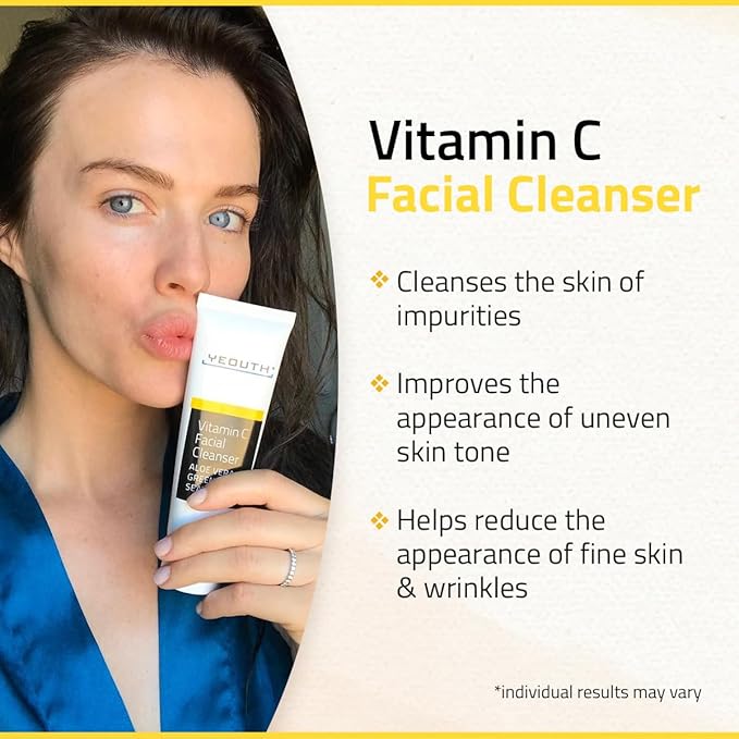 YEOUTH Vitamin C Cleanser for Face Wash, Hydrating Gentle Facial Cleanser, Face Wash for Men and Women 3 fl oz
