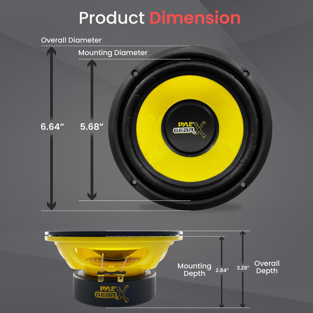 Pyle 6.5 Inch Mid Bass Woofer Sound Speaker System - Pro Loud Range Audio 300 Watt Peak Power w/ 4 Ohm Impedance and 60-20KHz Frequency Response for Car Component Stereo PLG64,Yellow