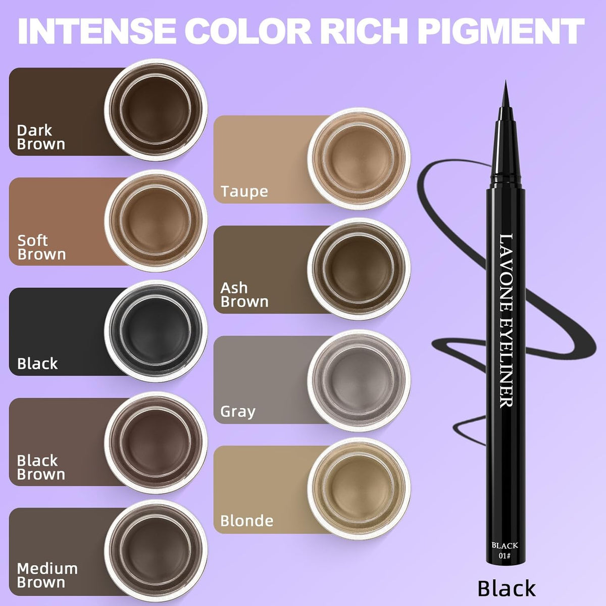LAVONE Eyeliner Set - Waterproof Makeup Kit with Liquid eyeliner Pencil, Gel Eyeliner & Angled Eye liner Brush, Waterproof, Smudge Resistant, Long Lasting Formula - Taupe