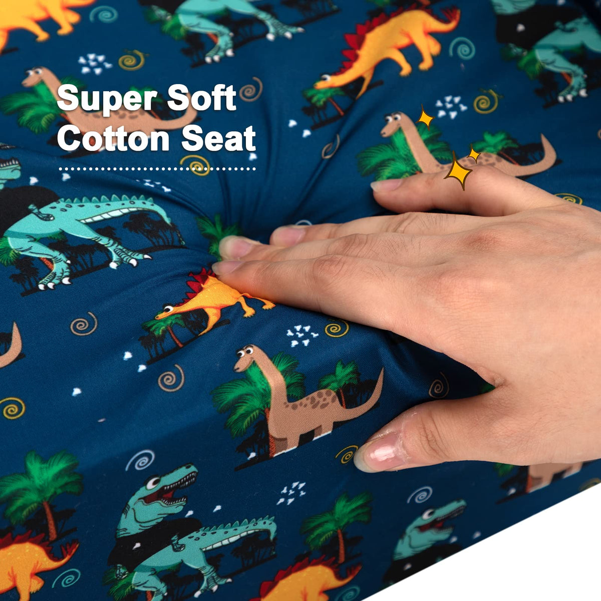 ALIMORDEN 2-in-1 Flip Out Comfy Toddler Couch, Lovely Kids Chair Convertible Sofa to Lounger for Story/Nap Time, Cool Dinosaurs
