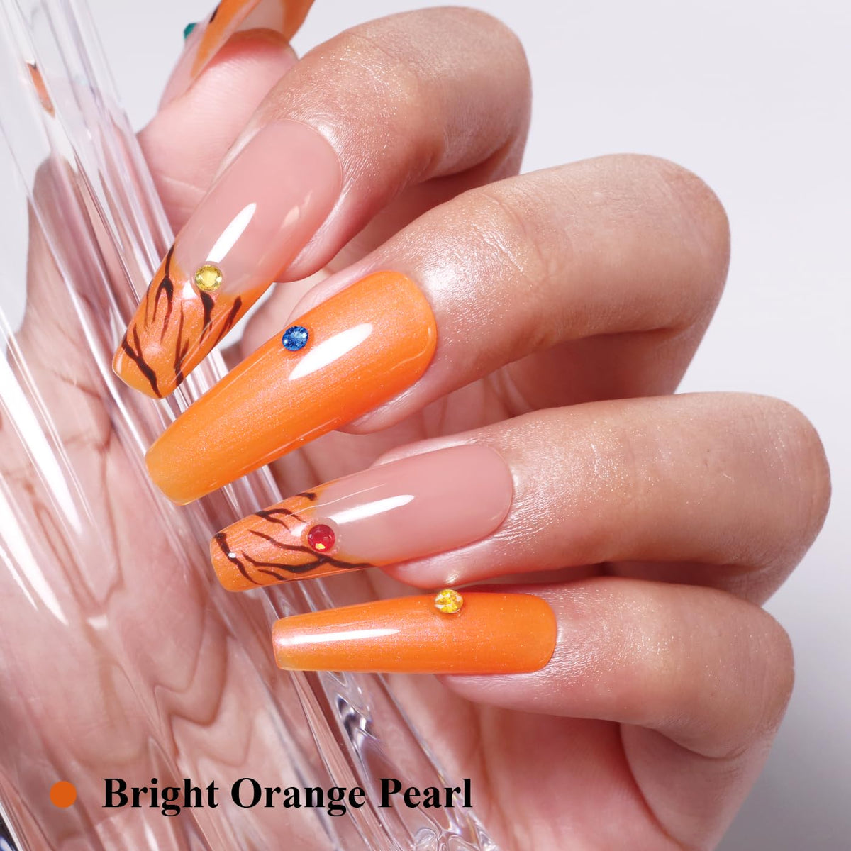 Imtiti Glitter Gel Nail Polish, Bright Orange Pearl Glitter Nail Gel Polish Diamond Shimmer Sparkle Soak Off UV LED Spring Summer Manicure 10ML