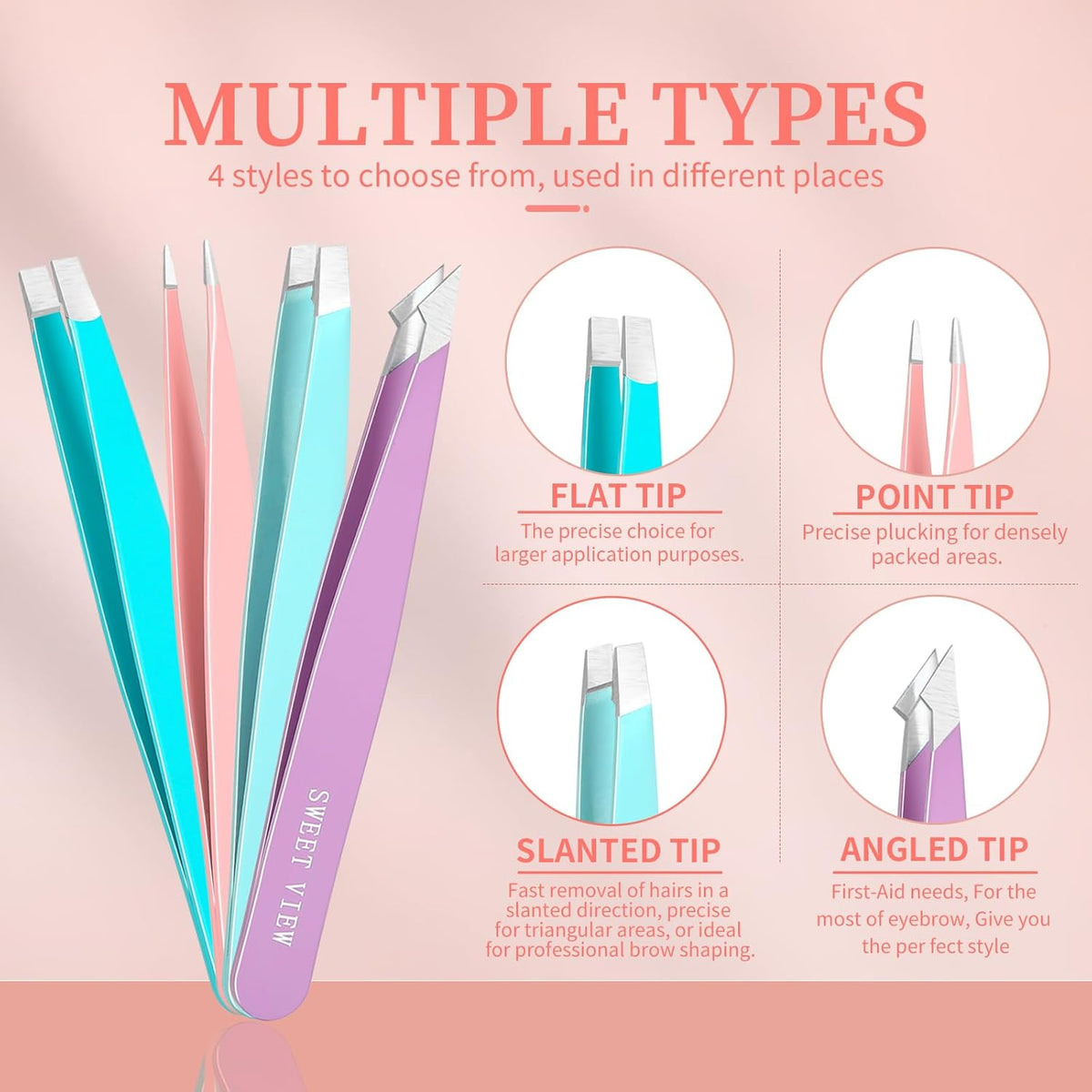 7pcs Eyebrow Tweezers Kit for Women Precision Plucker with Brow Scissors & Razor & Spoolie for Facial, Chin, Brow, Splinter and Ingrown Hair