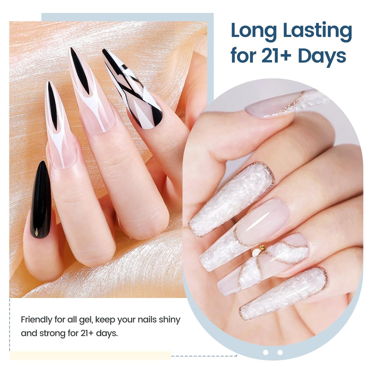 JODSONE 10ml Base Coat Gel Nail Polish Glossy Durable Gel Soak Off Clear No Wipe Nail Salon and DIY Home Need U V Lamp Curing