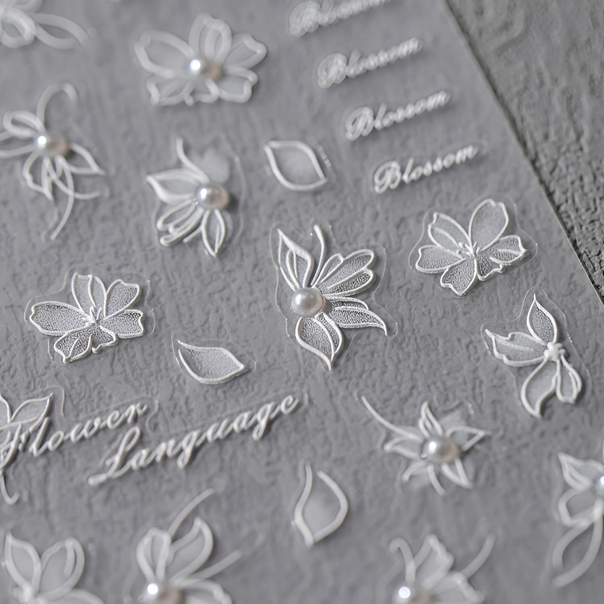 White Flower Nail Art Stickers 5D Embossed Spring Summer Nail Stickers for Nail Art Flower Nail Decals Self Adhesive White Pearl Floral Decoration Accessories for Women Girls