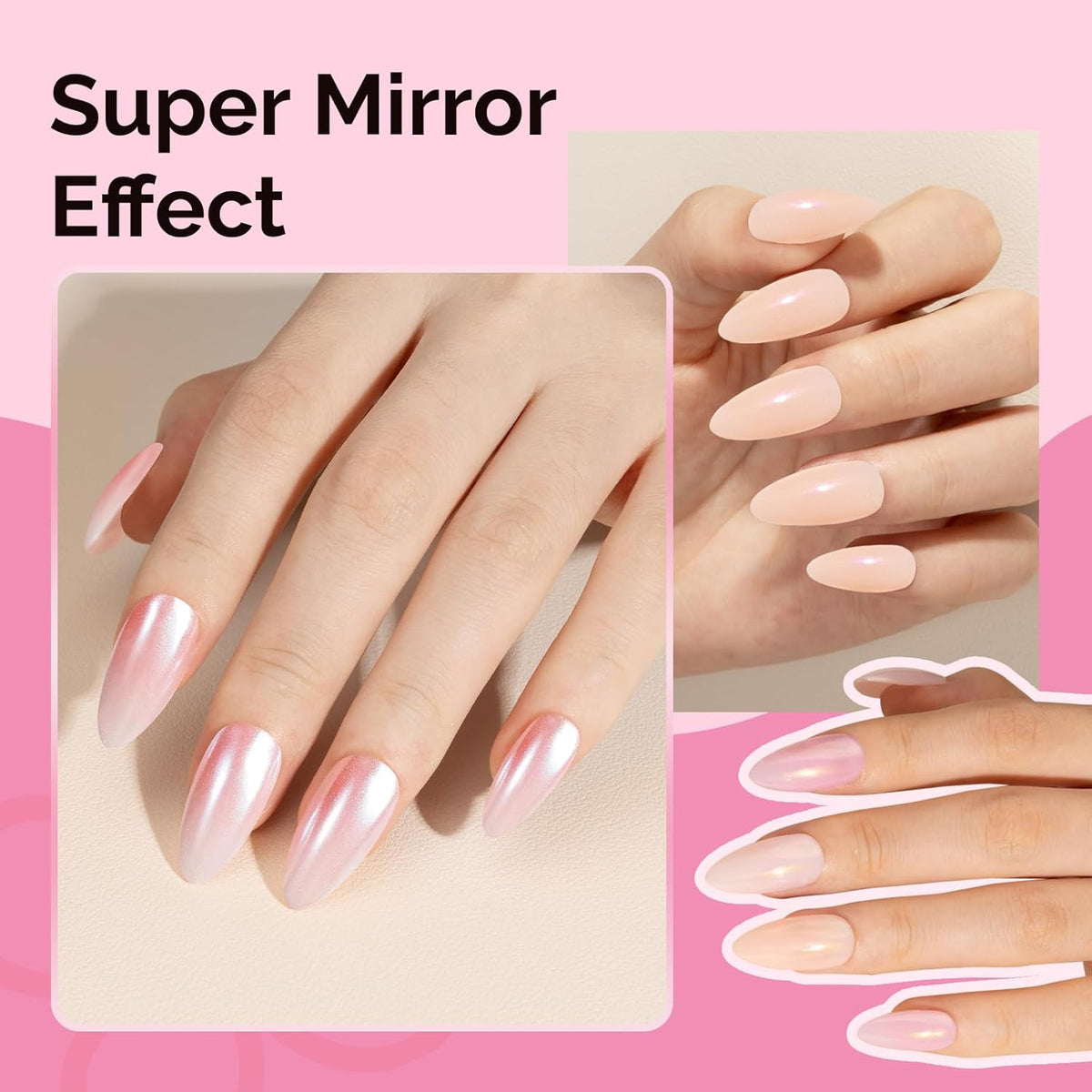 MelodySusie 4Pcs Chrome Nail Powder for Gel Nails, Aurora Fine Glitter Powder Mirror Effect Pigment Pearlescent Mermaid Pigment Pearl Glitter for Home DIY Salon Use