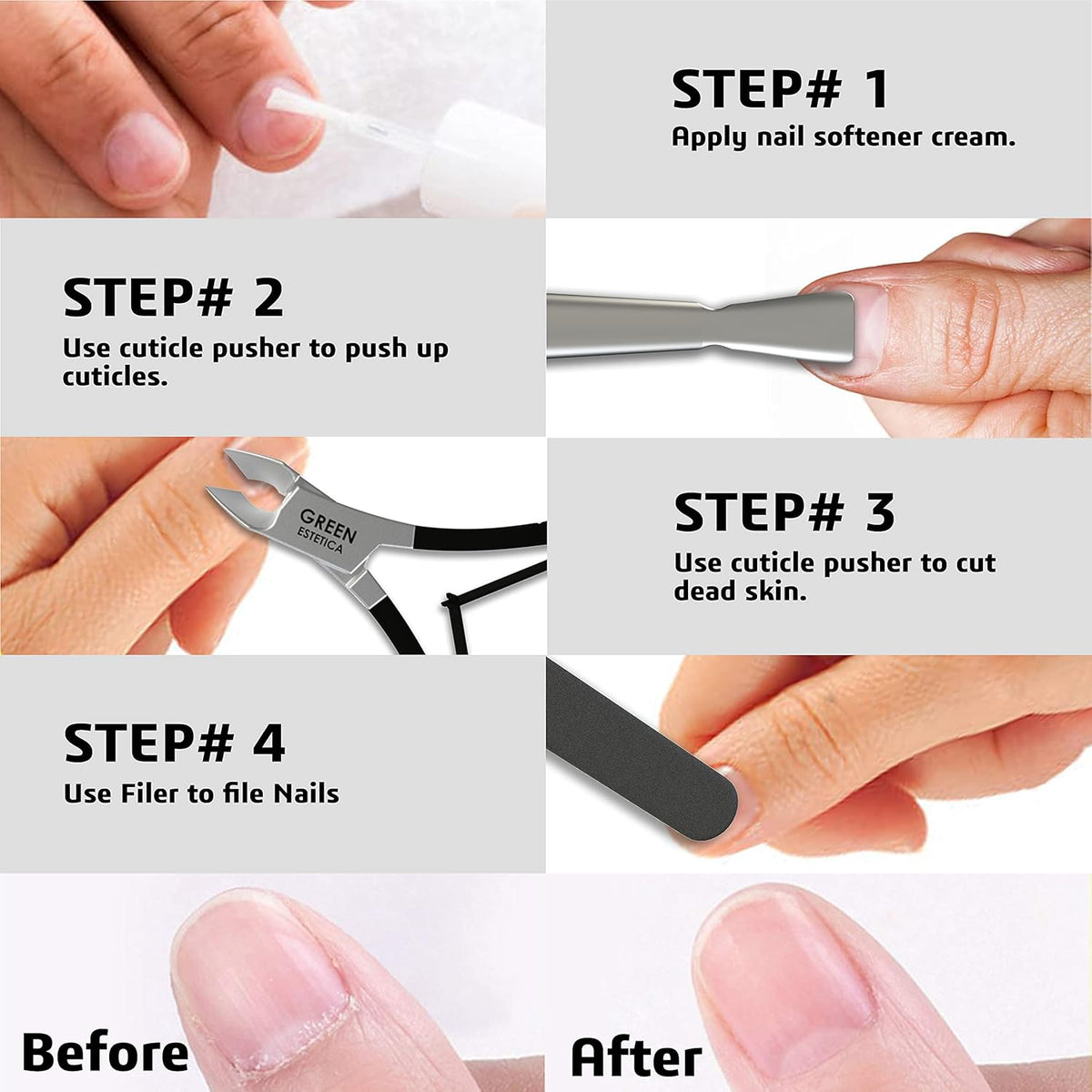 Professional Cuticle Trimmer with Cuticle Pusher Nail Cuticle Remover Nipper Silver Stainless Steel Sharp Blades Manicure Tools with Double Spring Nail Care Pedicure Nail Tools Home Spa (Black)
